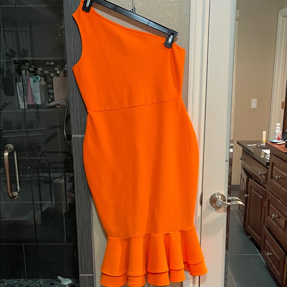 Orange Bandage one shoulder Mermaid Dress
